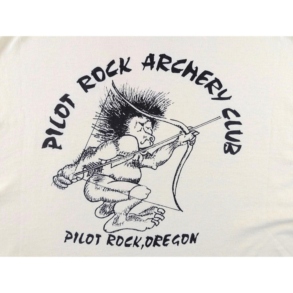 Hanes Heavyweight Pilot Rock Archery Club T-Shirt Mens XL Cream 50/50 - Picture 4 of 8